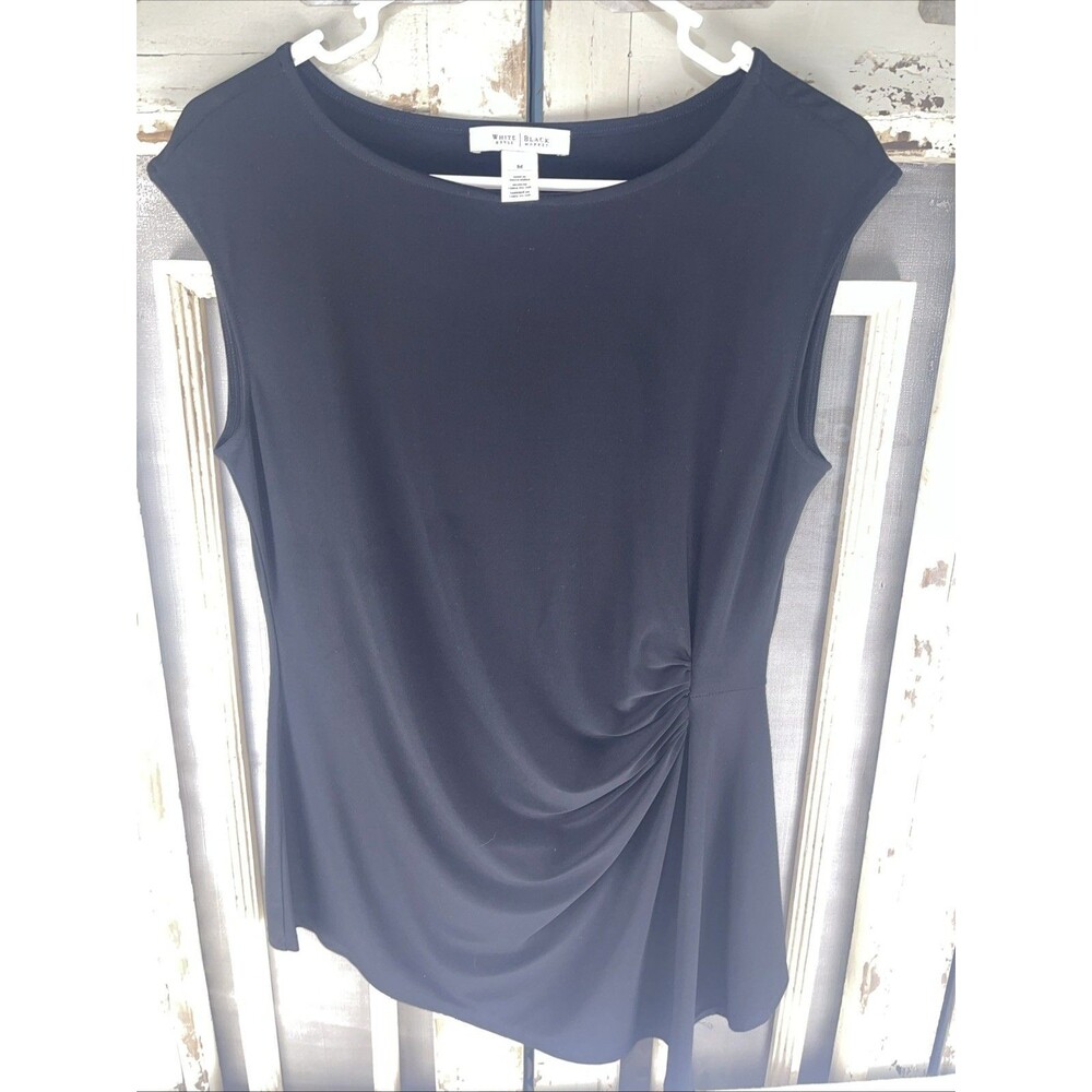 White House Black Market Black Side Ruched Sleeveless Asymmetrical Top Blouse M